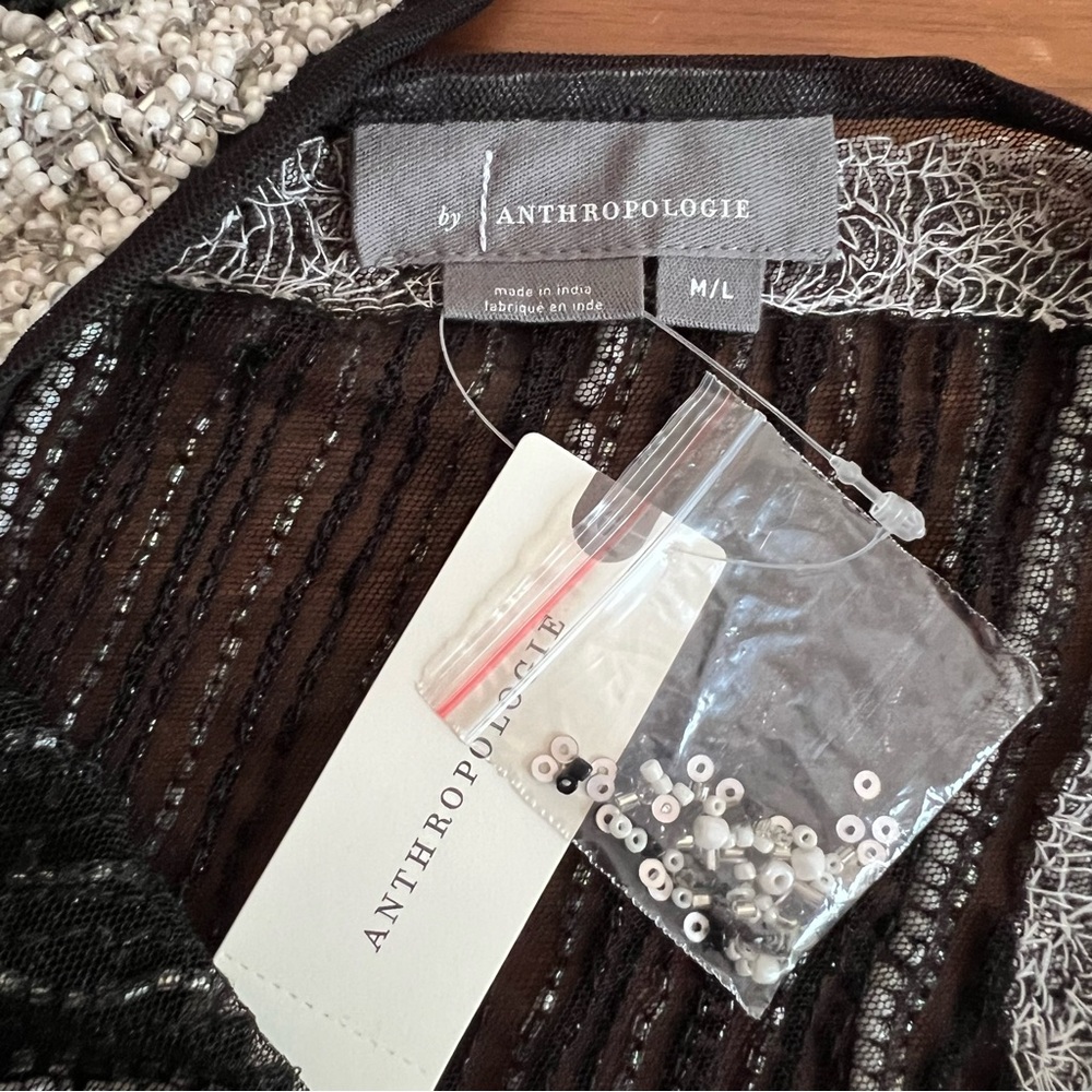 By Anthropologie Embellished Stripe Cami, Black Beads and Silver, Size M - Picture 4 of 14